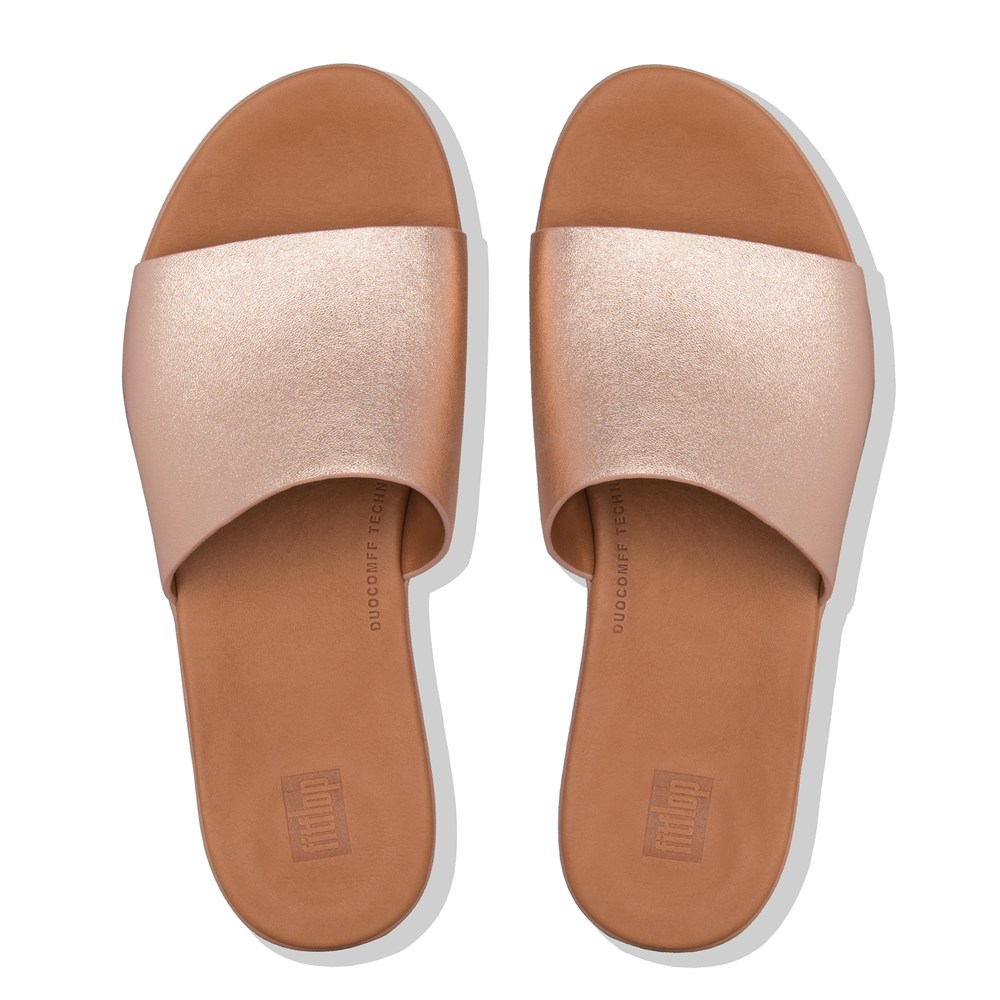 Fitflop Womens Slides - Sola Leather - Rose Gold - 629-EUZXFA
